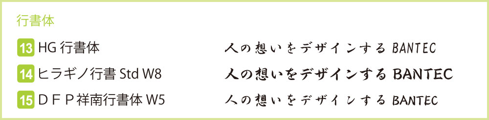 書体サンプル：行書体